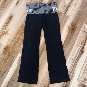 Y2K Victoria's Secret PINK Foldover Flare Leg Yoga Pants Low Rise Black Tie Dye